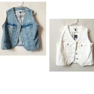 Target Universal Thread Set Bundle of two denim Jean vests Sz L - Blue & White